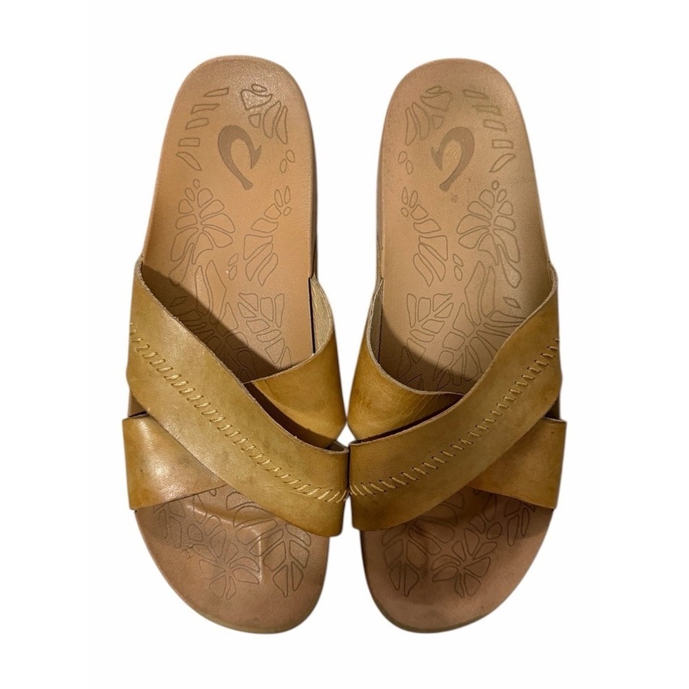 OluKai Kipe'a Olu Slip On Slide Sandals Golden Harvest Women's Size 11